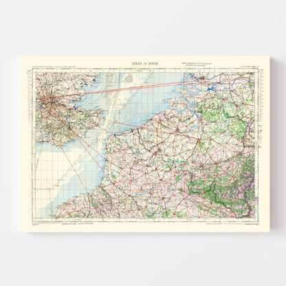 Vintage Map of the Strait of Dover, 1944