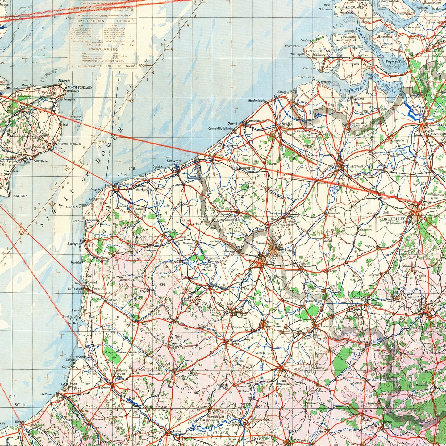 Vintage Map of the Strait of Dover, 1944