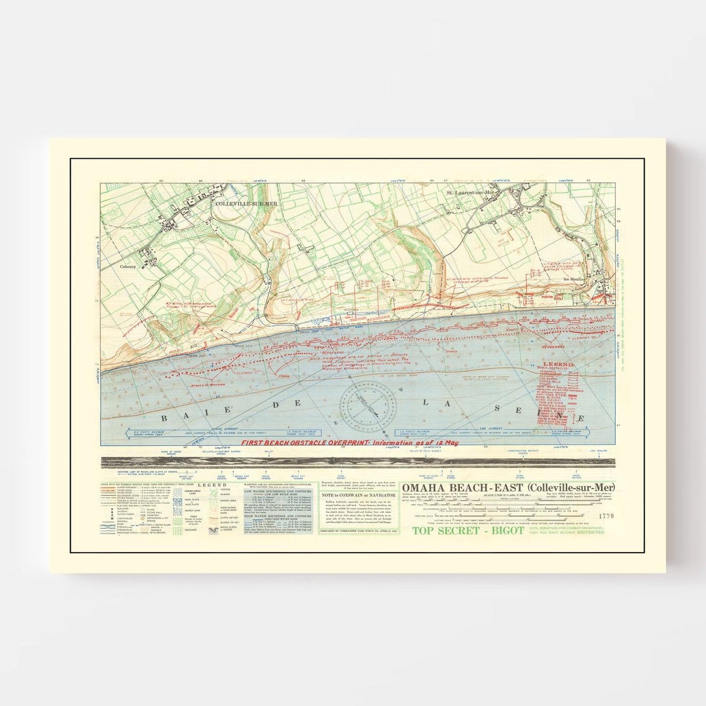 Vintage Omaha Beach D-Day Map, 1944