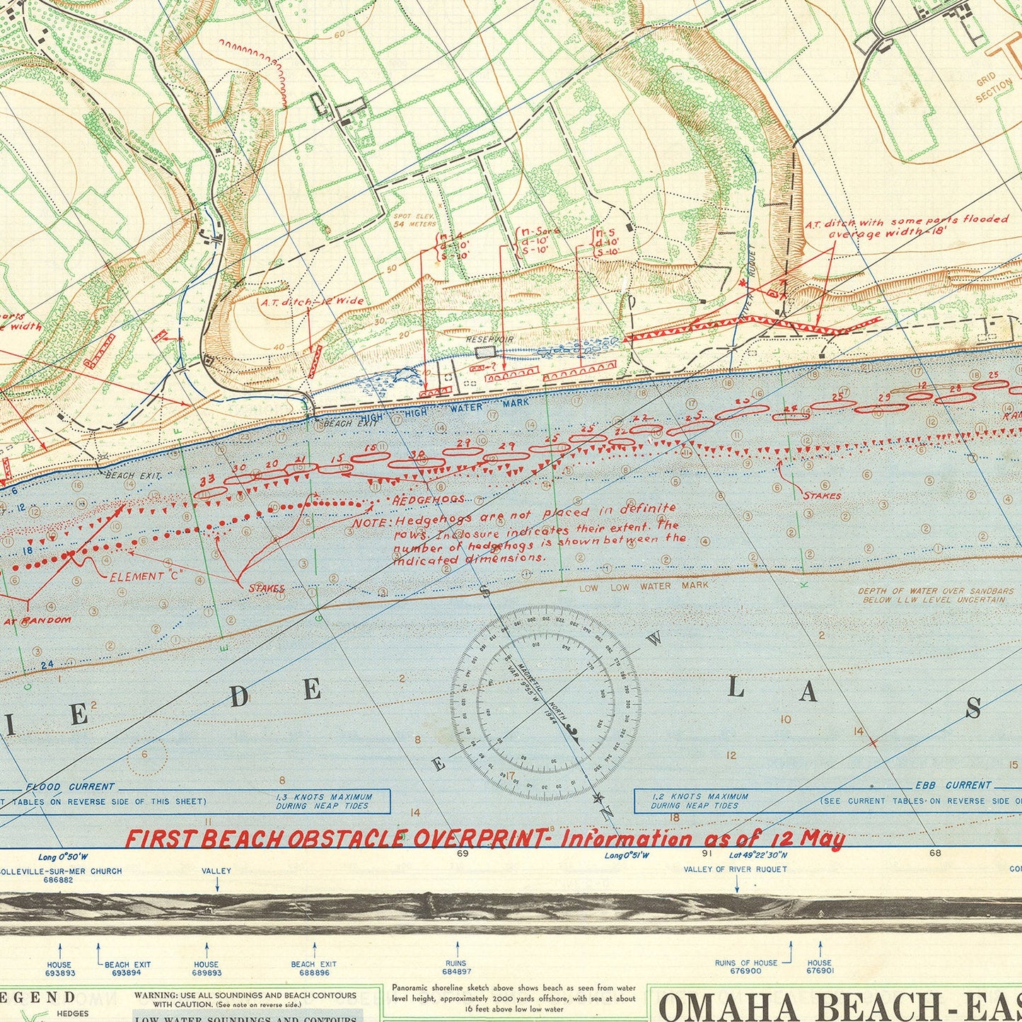 Vintage Omaha Beach D-Day Map, 1944