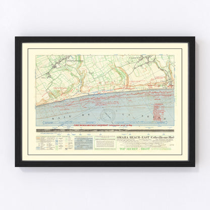 vintage Omaha Beach D-Day landing map, Normandy, 1944