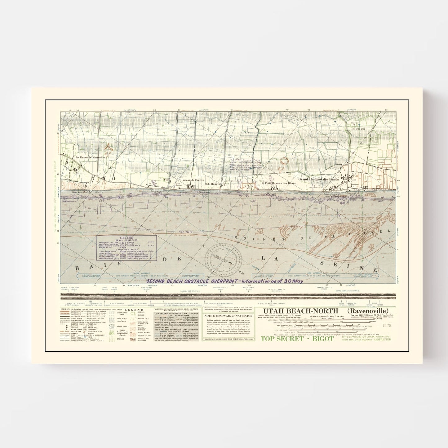 Vintage Utah Beach D-Day Map, 1944