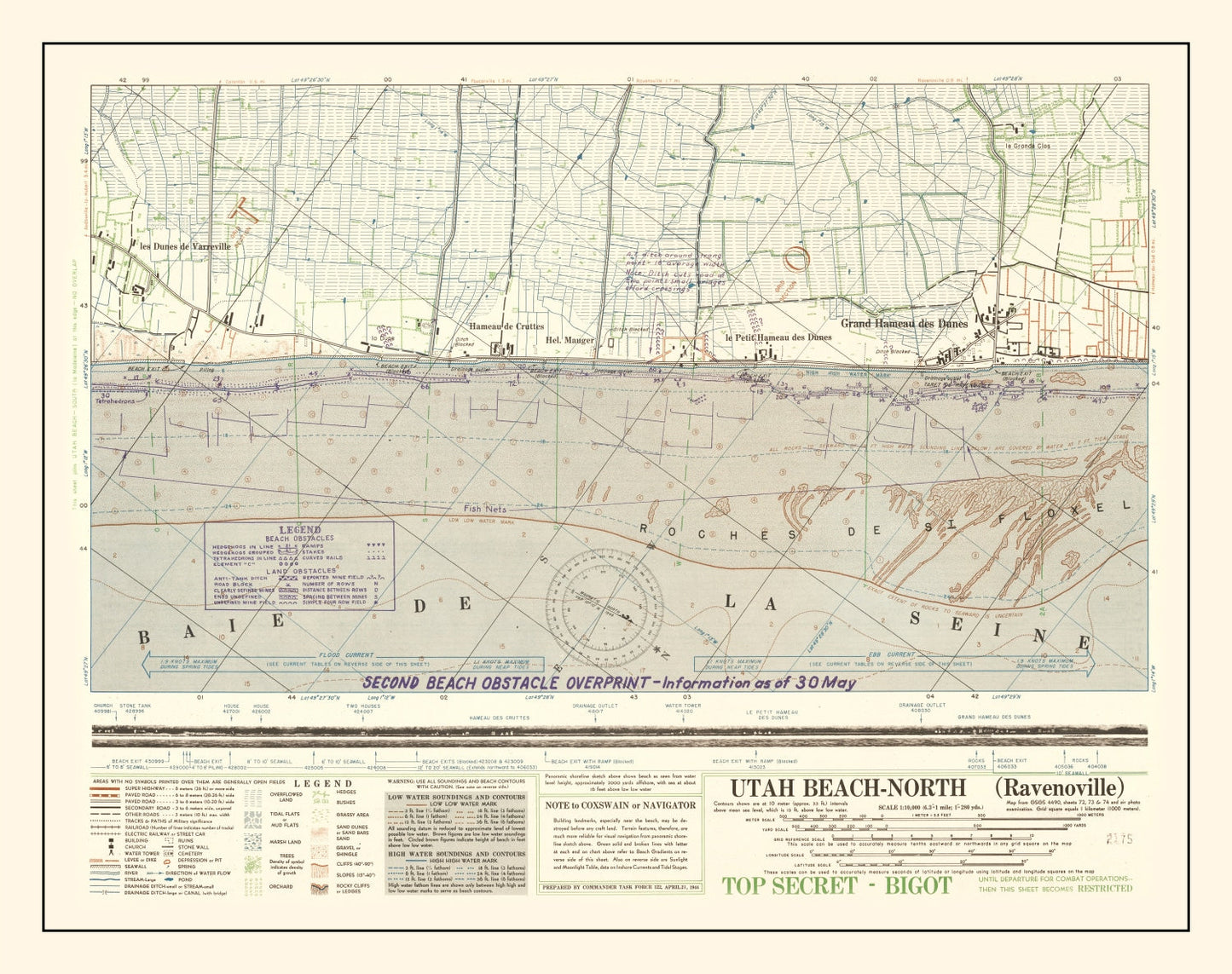 Vintage Utah Beach D-Day Map, 1944