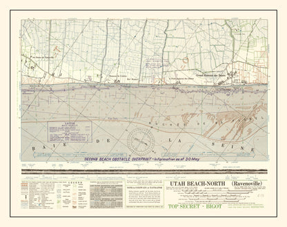 Vintage Utah Beach D-Day Map, 1944