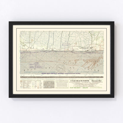 Vintage 1944 military map of Utah Beach Normandy from D-Day landings, WWII restored print