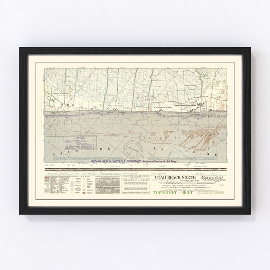 Vintage 1944 military map of Utah Beach Normandy from D-Day landings, WWII restored print