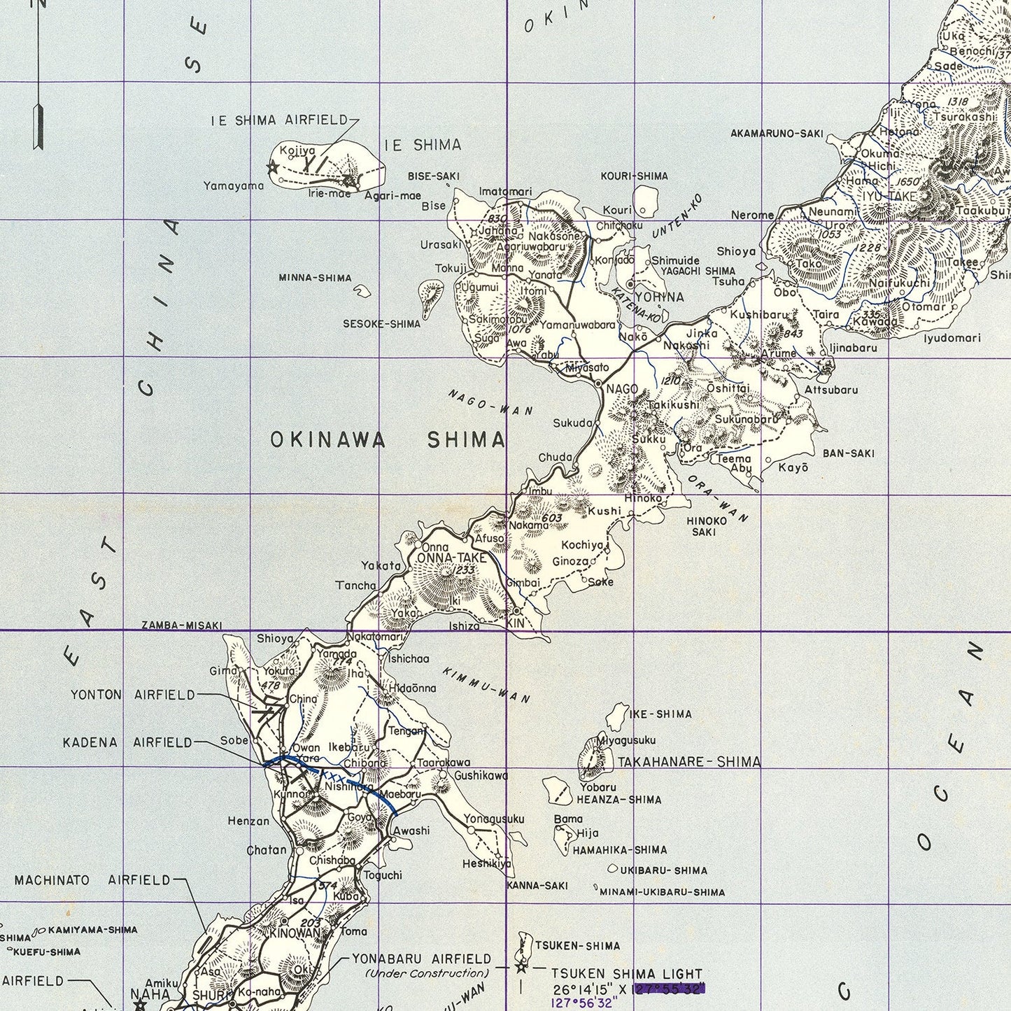 Vintage Okinawa World War II Map, 1945