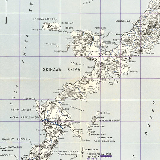 Vintage Okinawa World War II Map, 1945