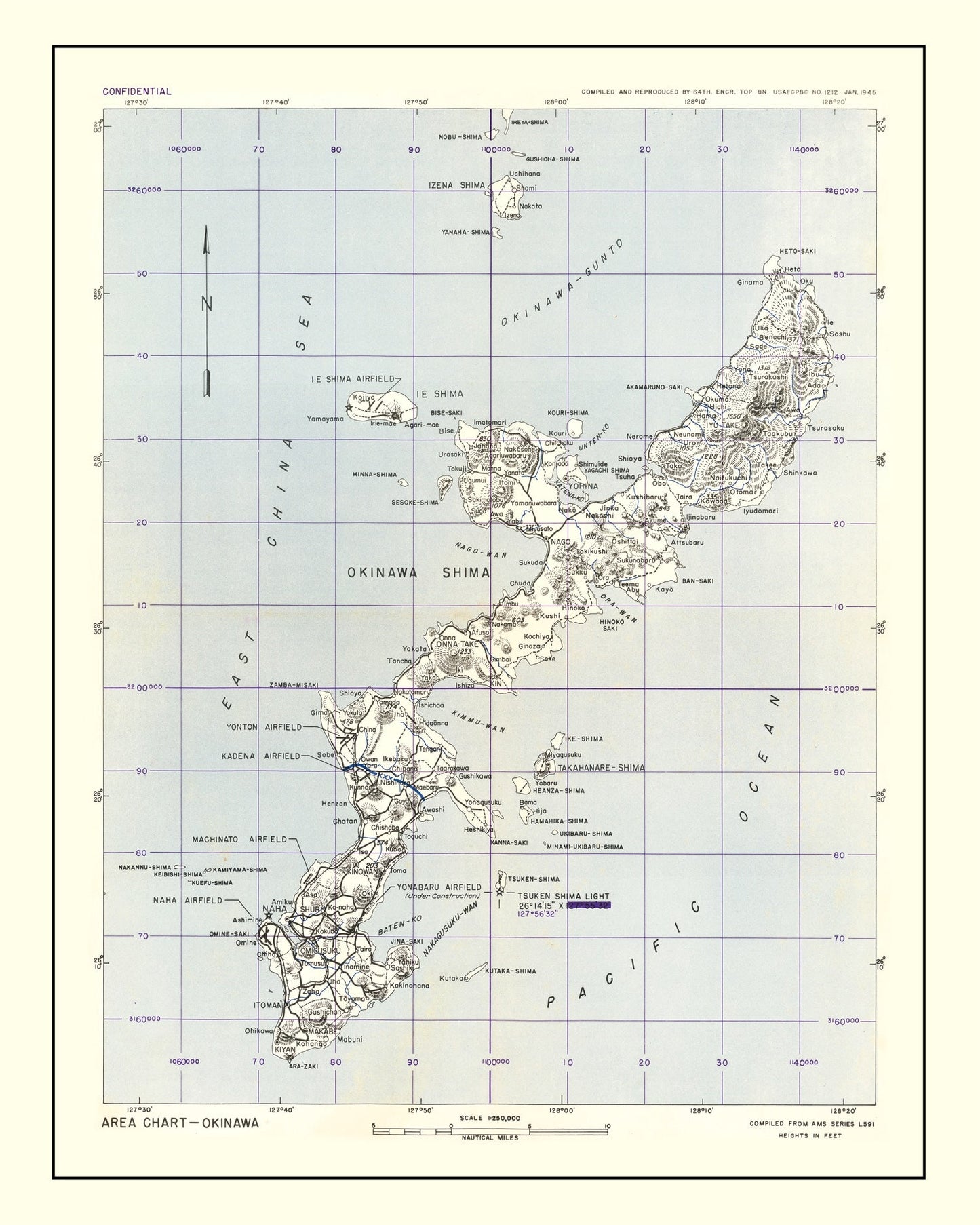 Vintage Okinawa World War II Map, 1945