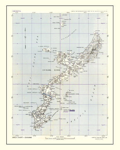 Vintage Okinawa World War II Map, 1945