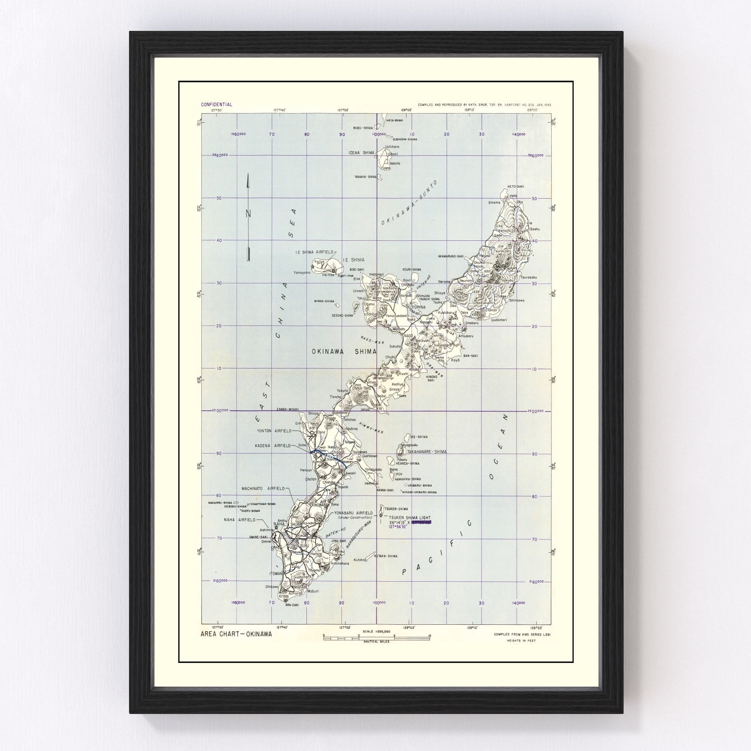 vintage Okinawa World War II map, 1945