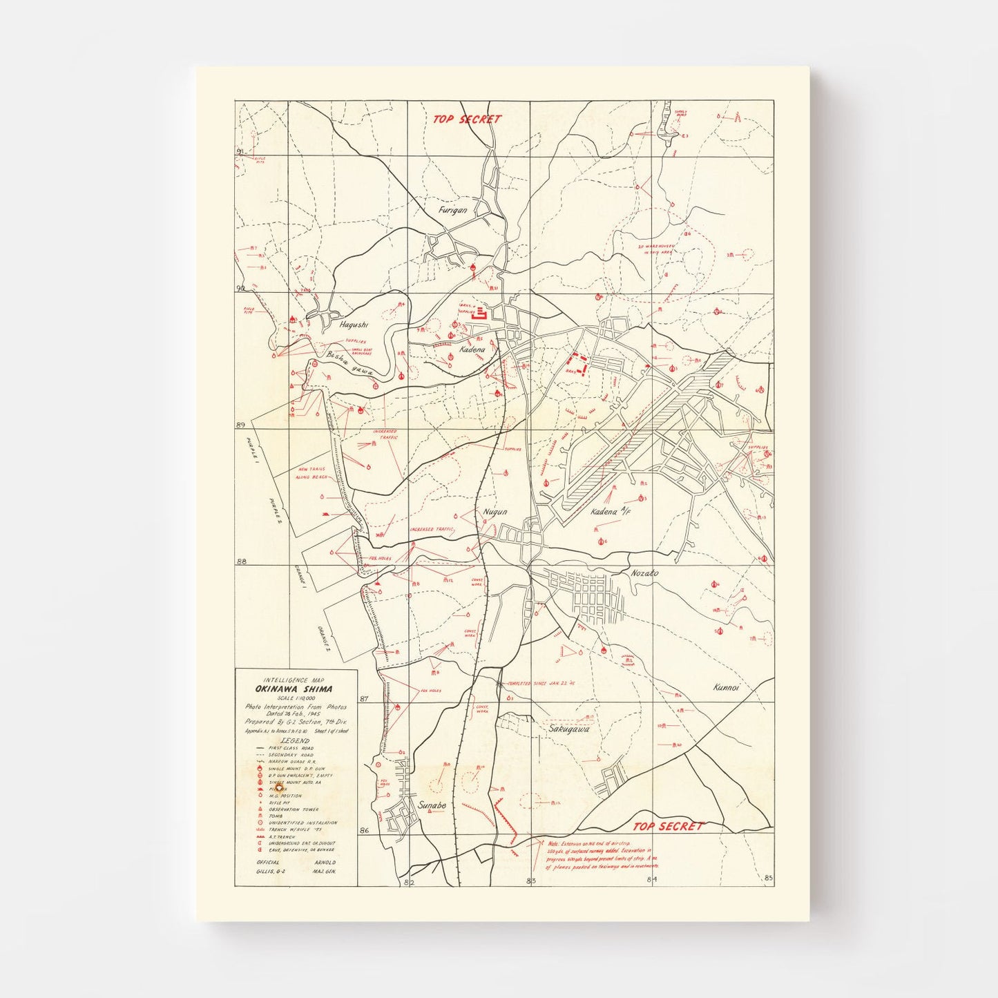Vintage Okinawa Intelligence Map, 1945