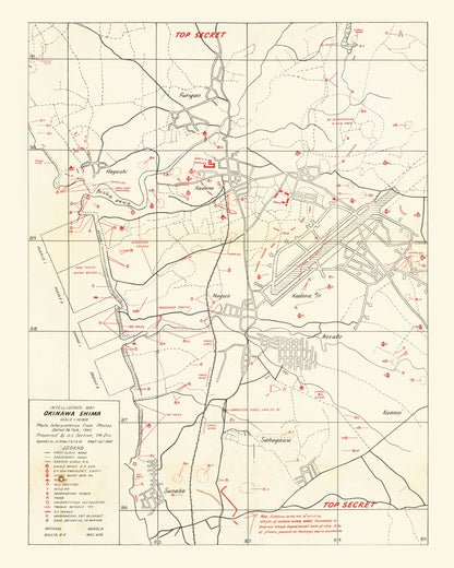 Vintage Okinawa Intelligence Map, 1945