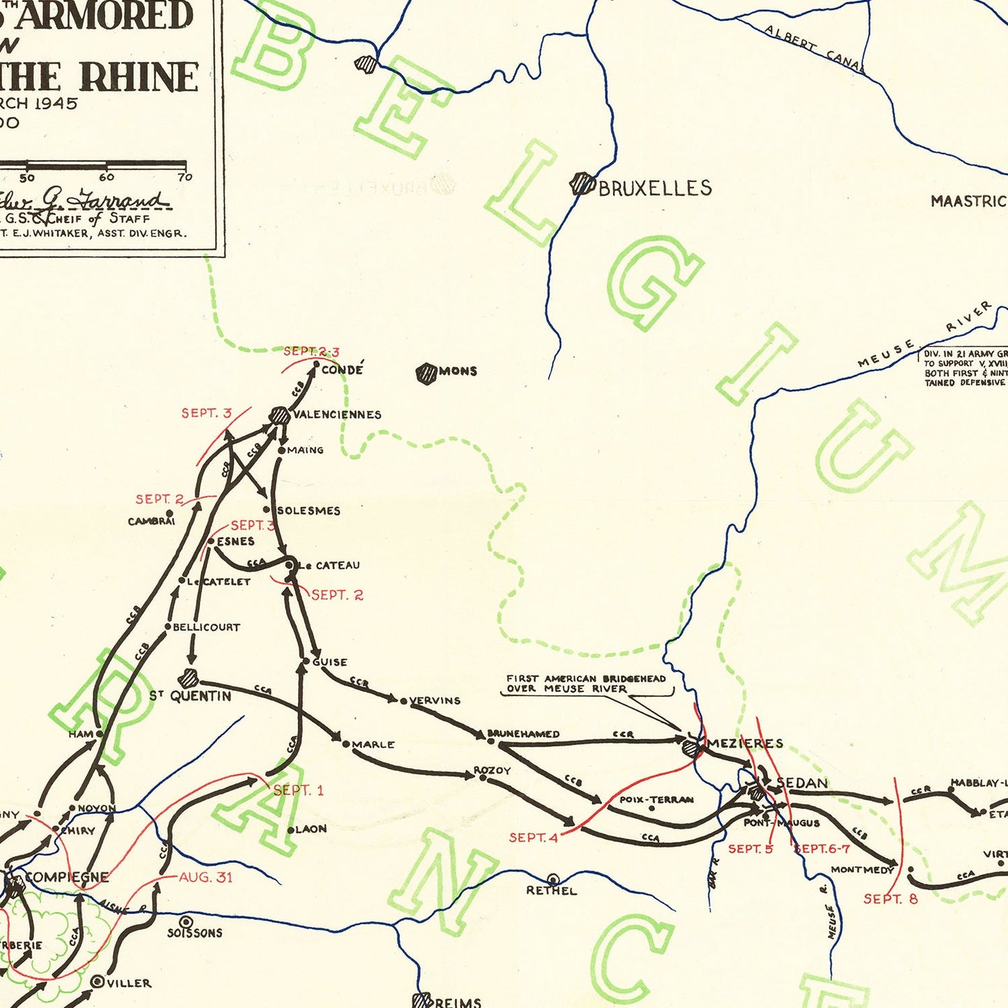 Vintage 5th Armored Victory Division Map, 1945