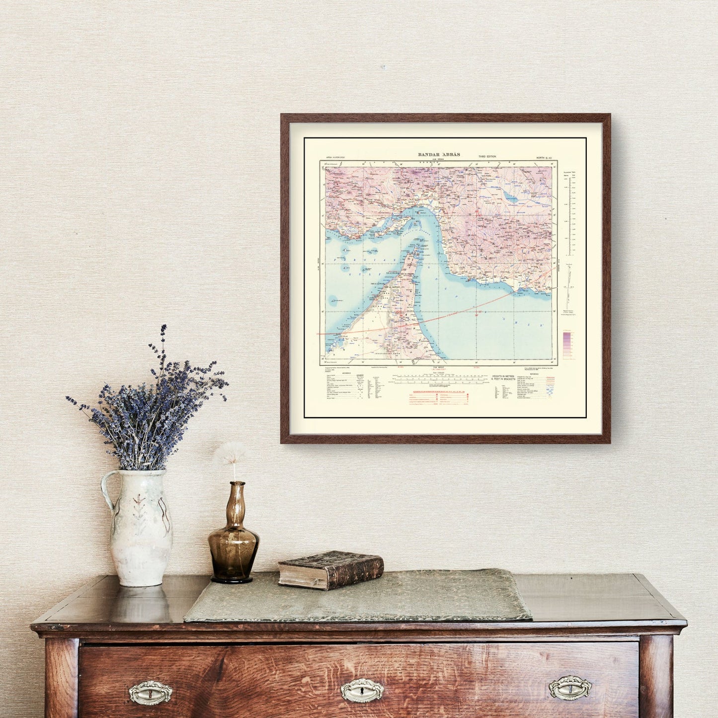 Bandar Abbas Strait of Hormuz Vintage Map, 1945