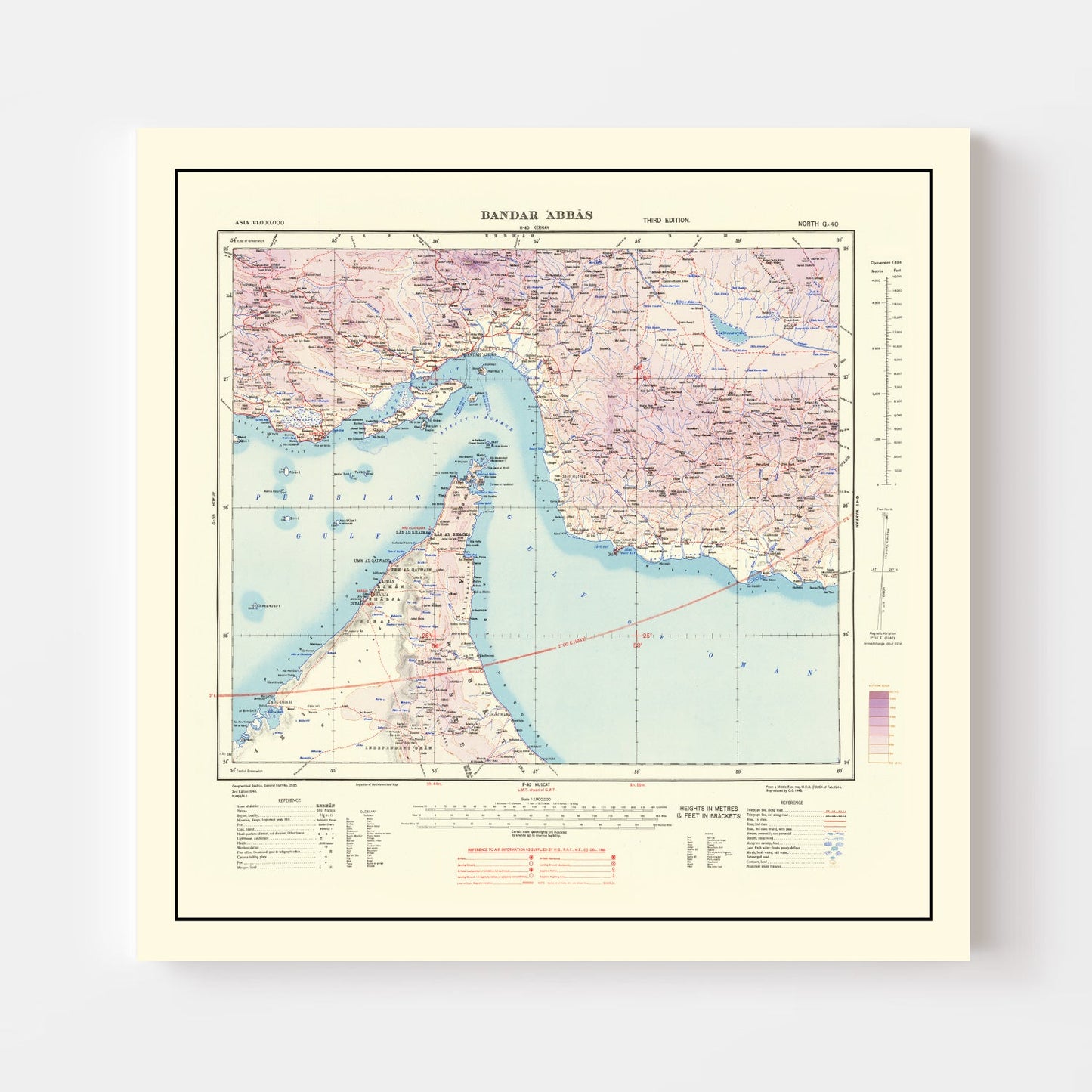 Bandar Abbas Strait of Hormuz Vintage Map, 1945