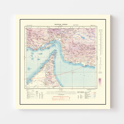 Bandar Abbas Strait of Hormuz Vintage Map, 1945
