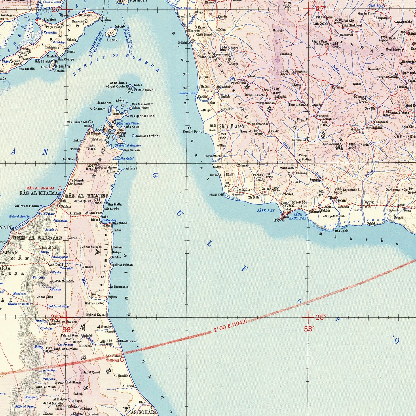 Bandar Abbas Strait of Hormuz Vintage Map, 1945