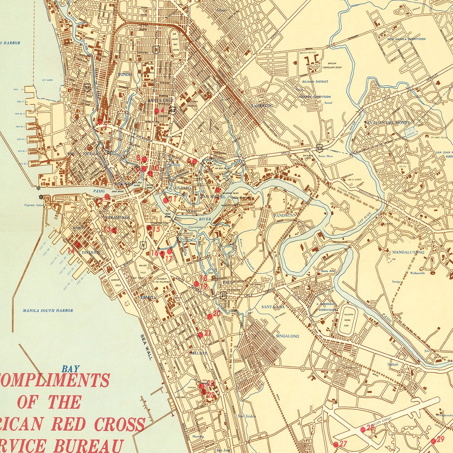 Vintage Map of Manila, Philippines, 1945