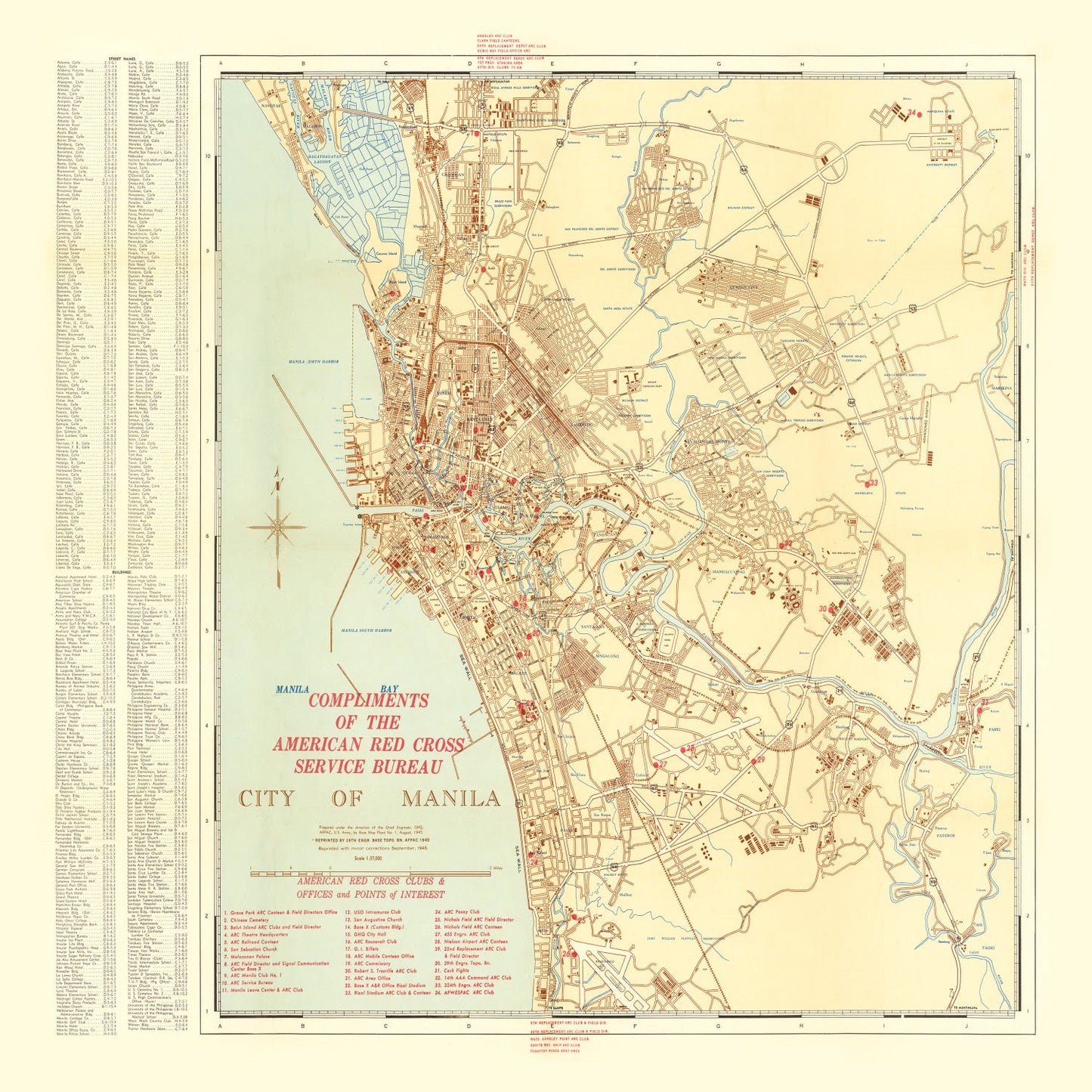 Vintage Map of Manila, Philippines, 1945