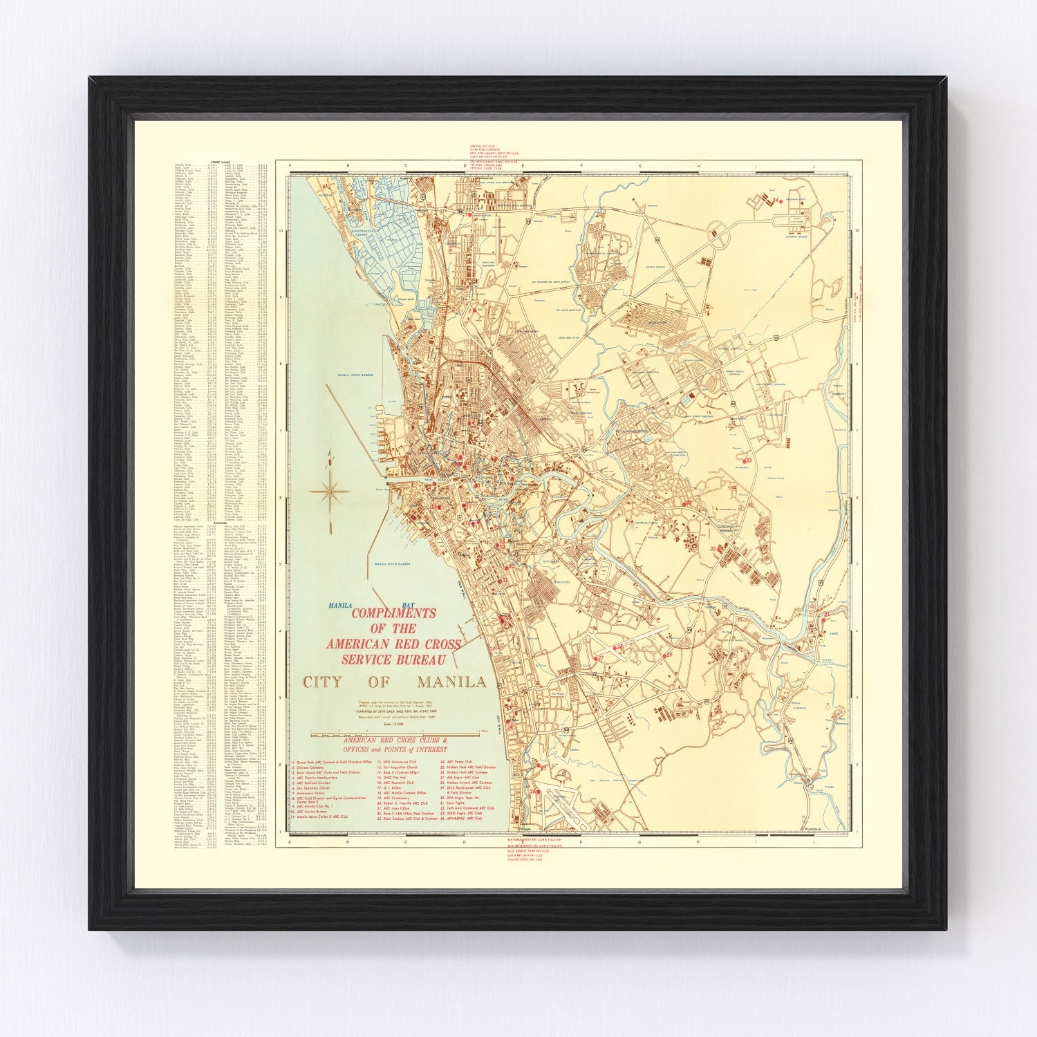 Vintage map of Manila, Philippines, 1945