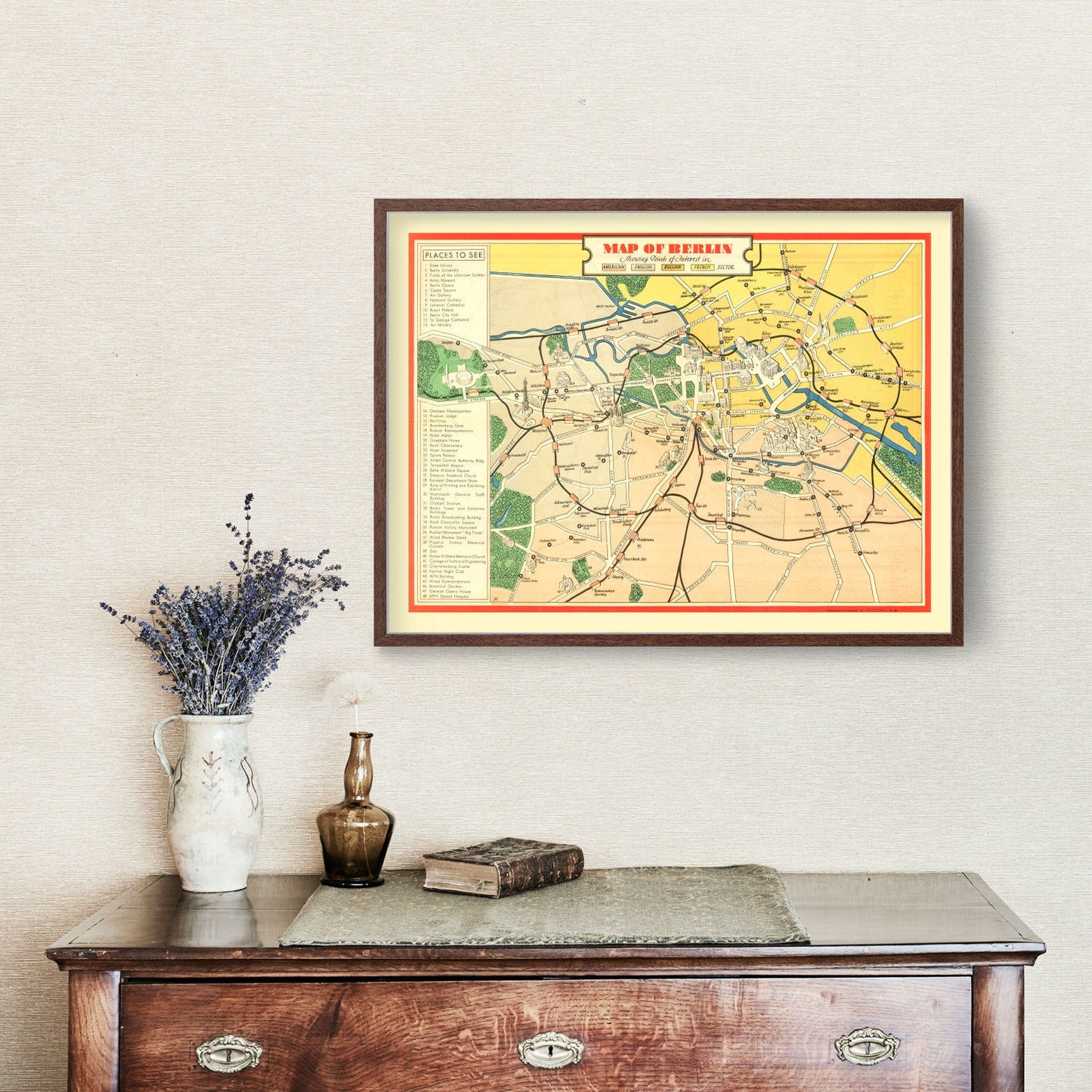 Vintage Map of Berlin, Germany, 1945