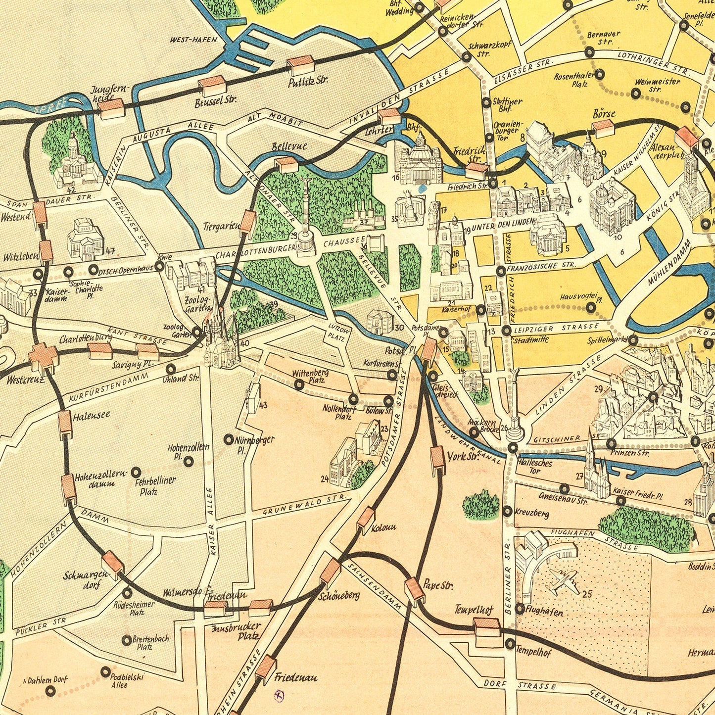 Vintage Map of Berlin, Germany, 1945