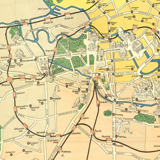 Vintage Map of Berlin, Germany, 1945