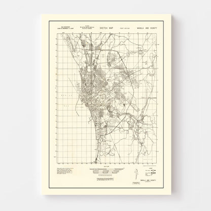Vintage Manila, Philippines, World War II Map, 1945