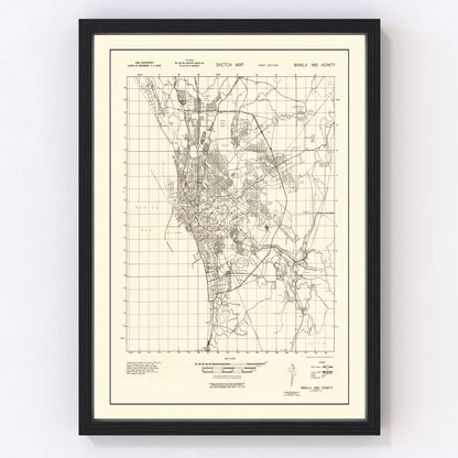 Vintage map of Manila, Philippines, World War II, 1945