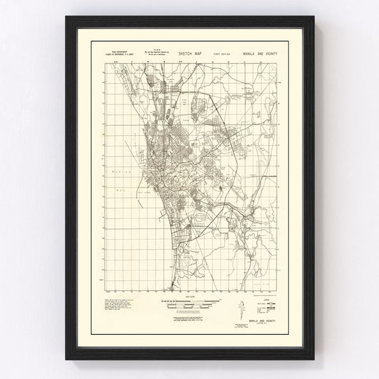 Vintage map of Manila, Philippines, World War II, 1945