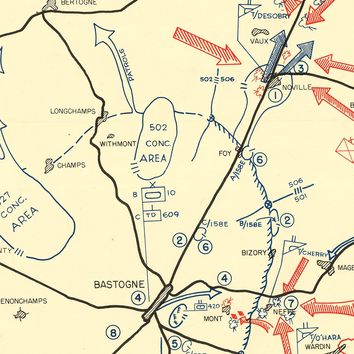 Vintage Map of the Battle of Bastogne, 1944