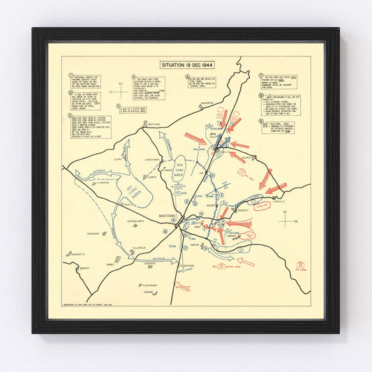 Vintage map of the Battle of Bastogne, 1944 - WWII Ardennes siege military map