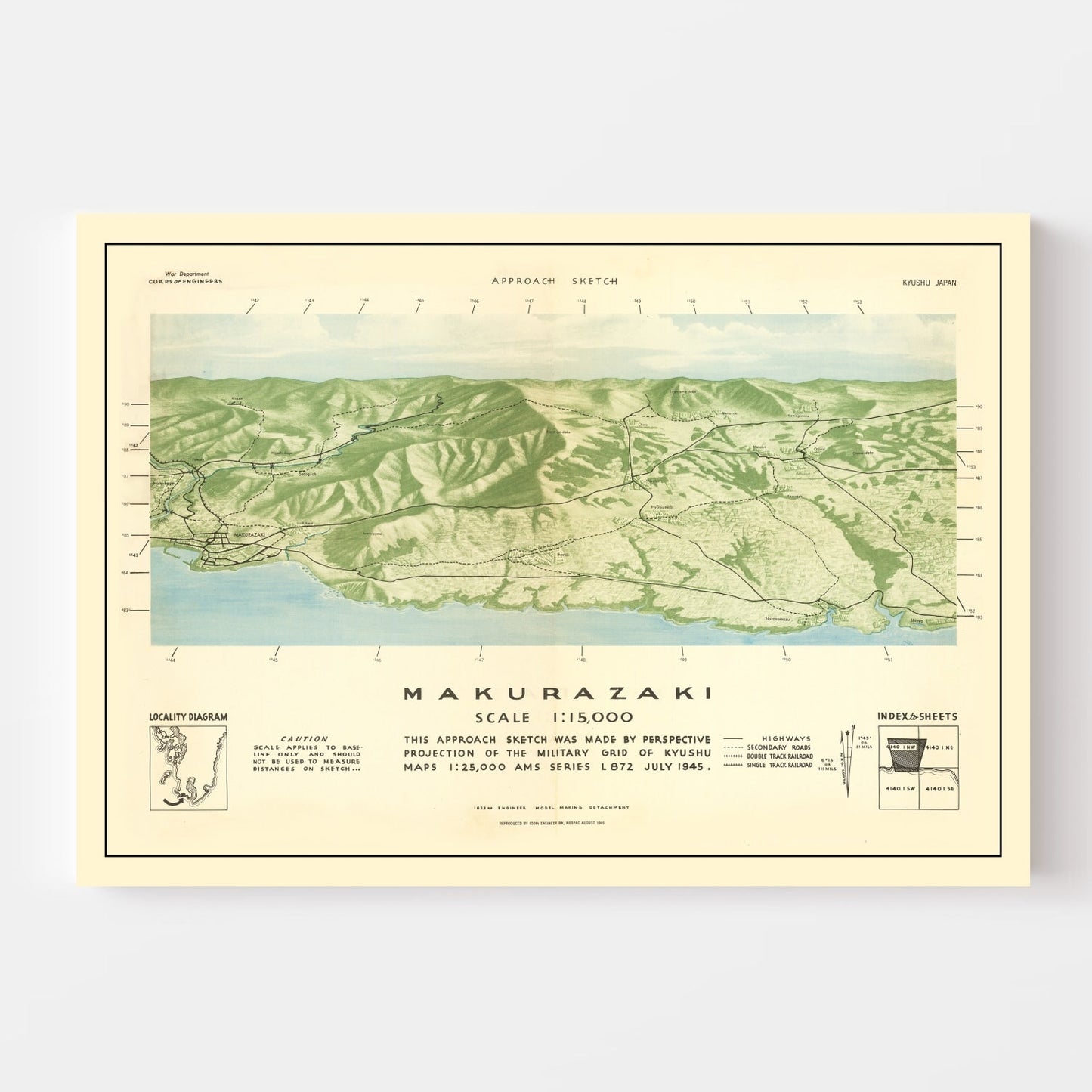 Vintage American Invasion of Japanese Islands WWII Map, 1945