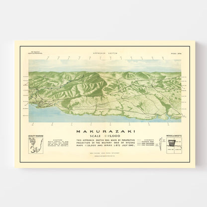 Vintage American Invasion of Japanese Islands WWII Map, 1945