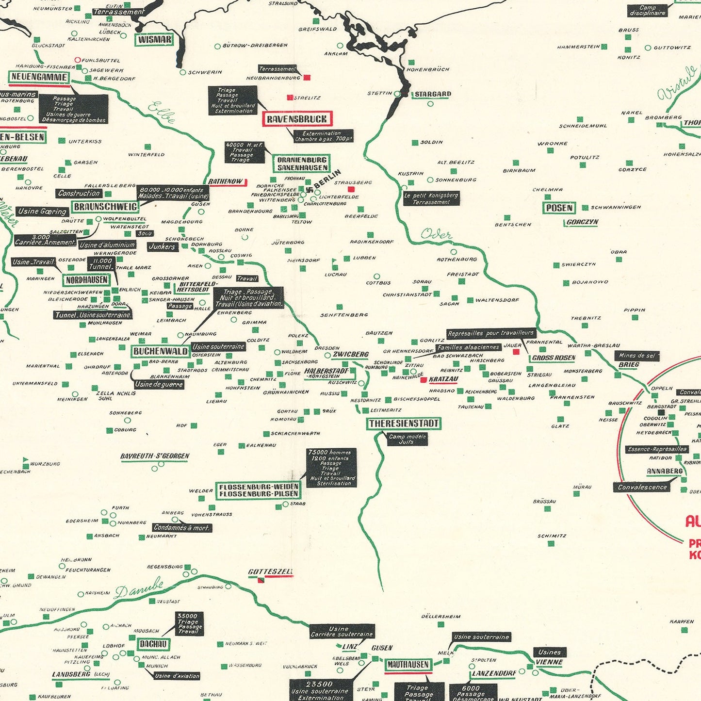 Vintage German Concentration Camps WWII Map, 1946