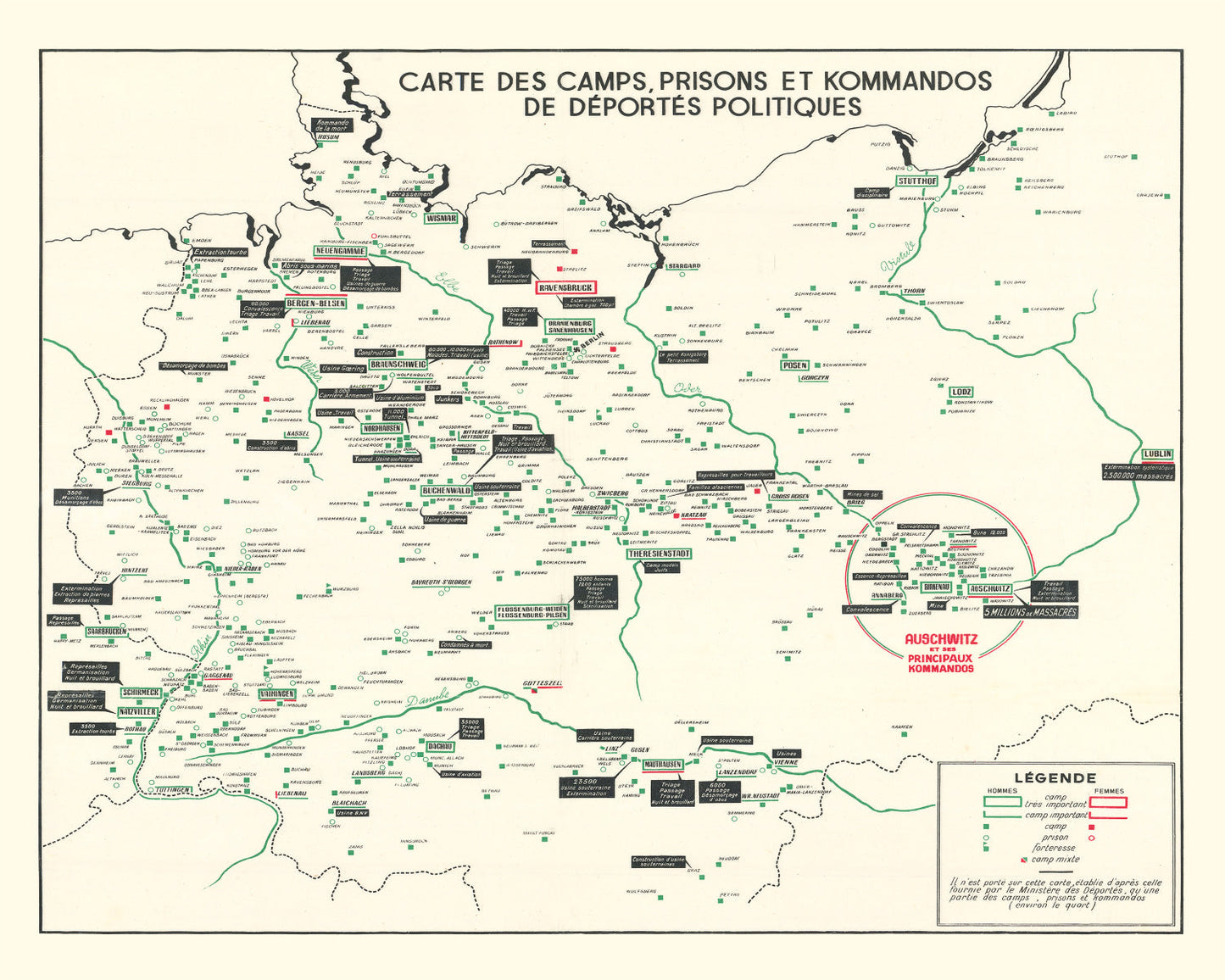 Vintage German Concentration Camps WWII Map, 1946