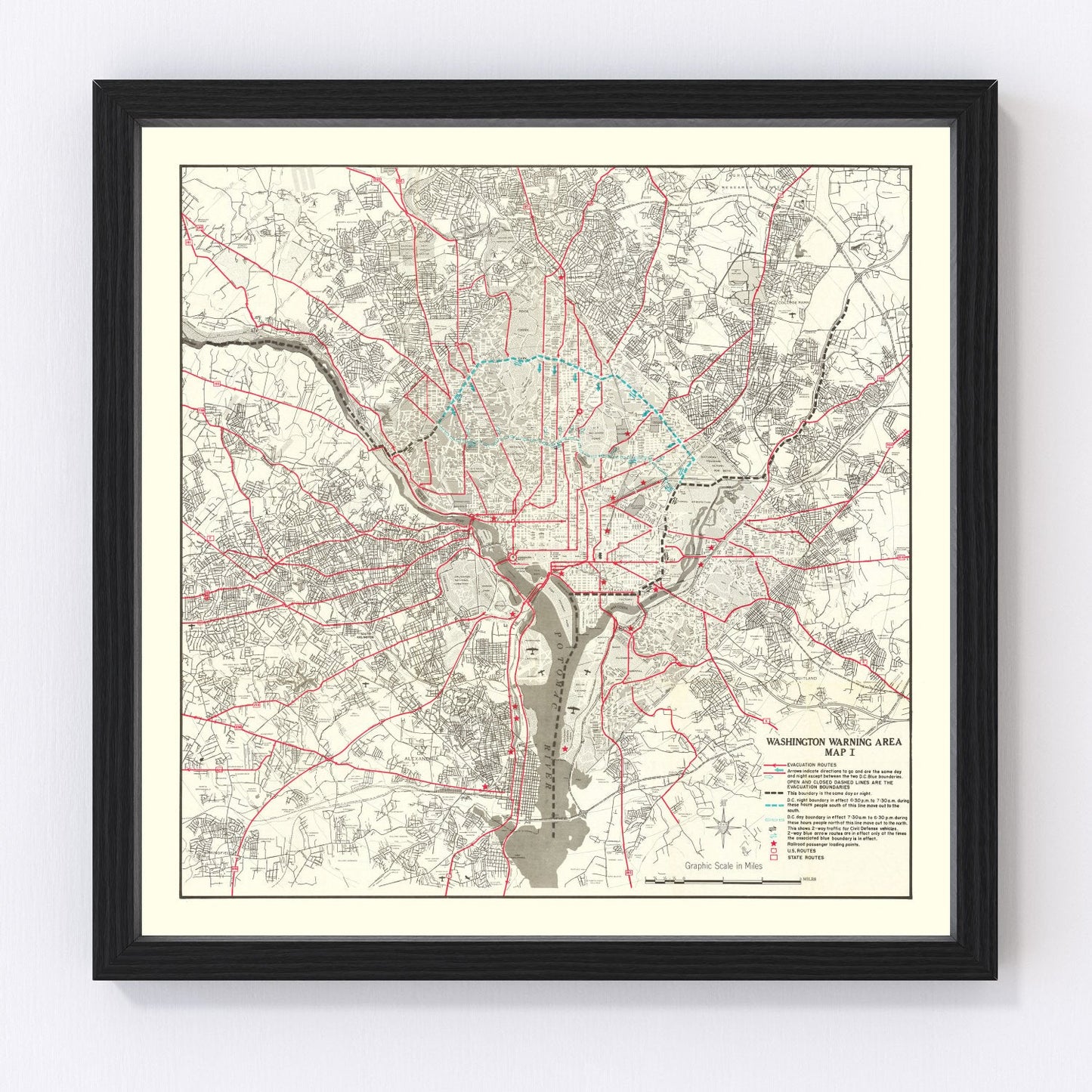 Vintage map of Washington DC, 1959 - mid-century restored cartographic print