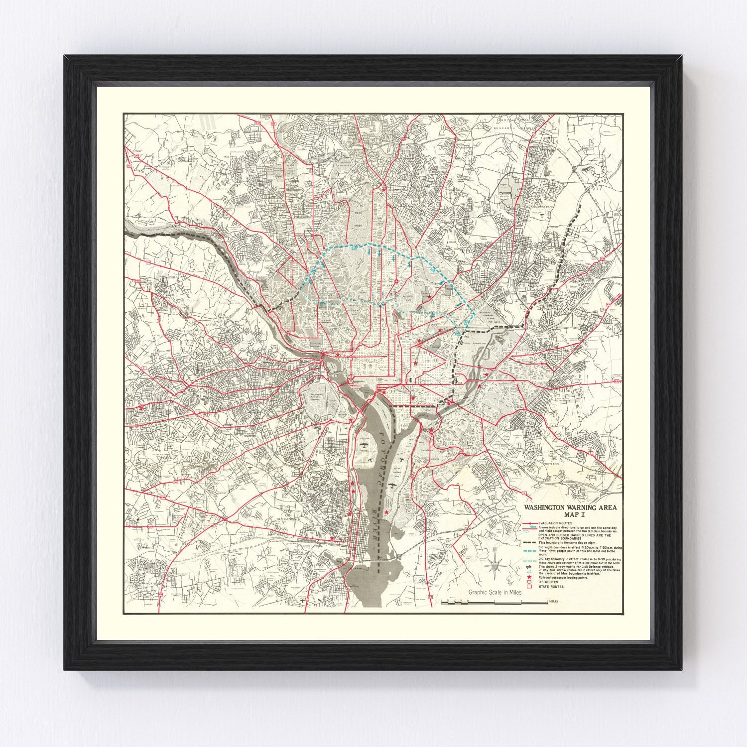 Vintage map of Washington DC, 1959 - mid-century restored cartographic print