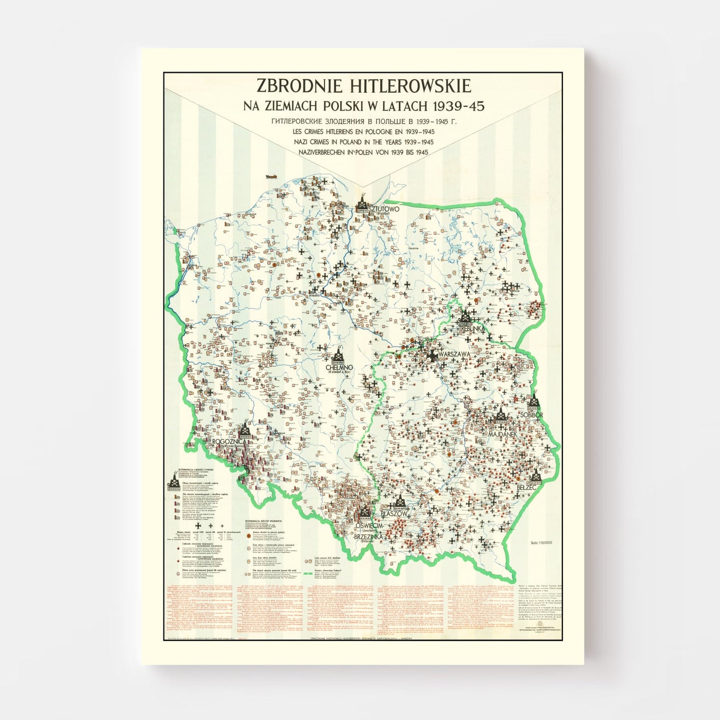 Vintage Polish Holocaust Map, 1971