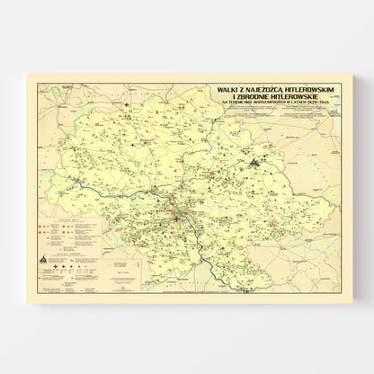 Vintage Warsaw Nazi Invasion Map, Poland, 1945