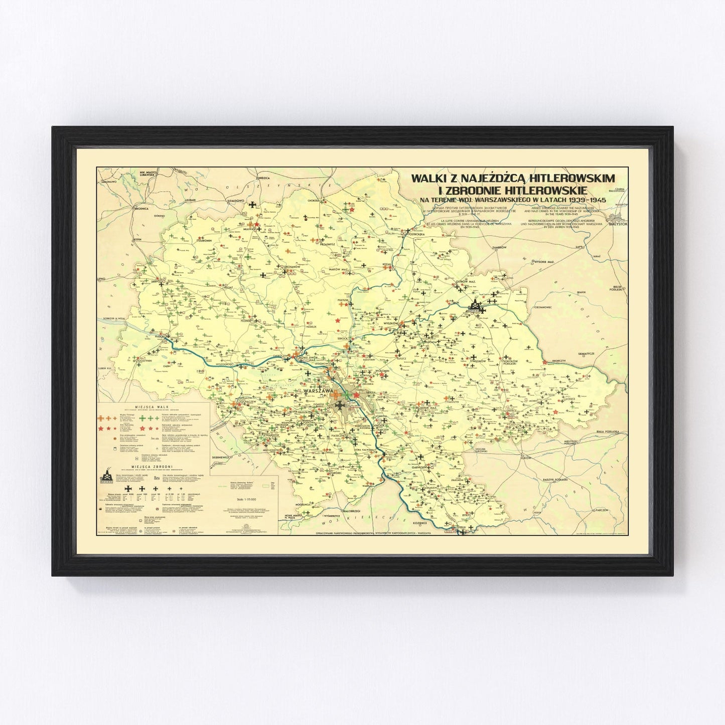 vintage Warsaw, Poland Nazi invasion map, 1945