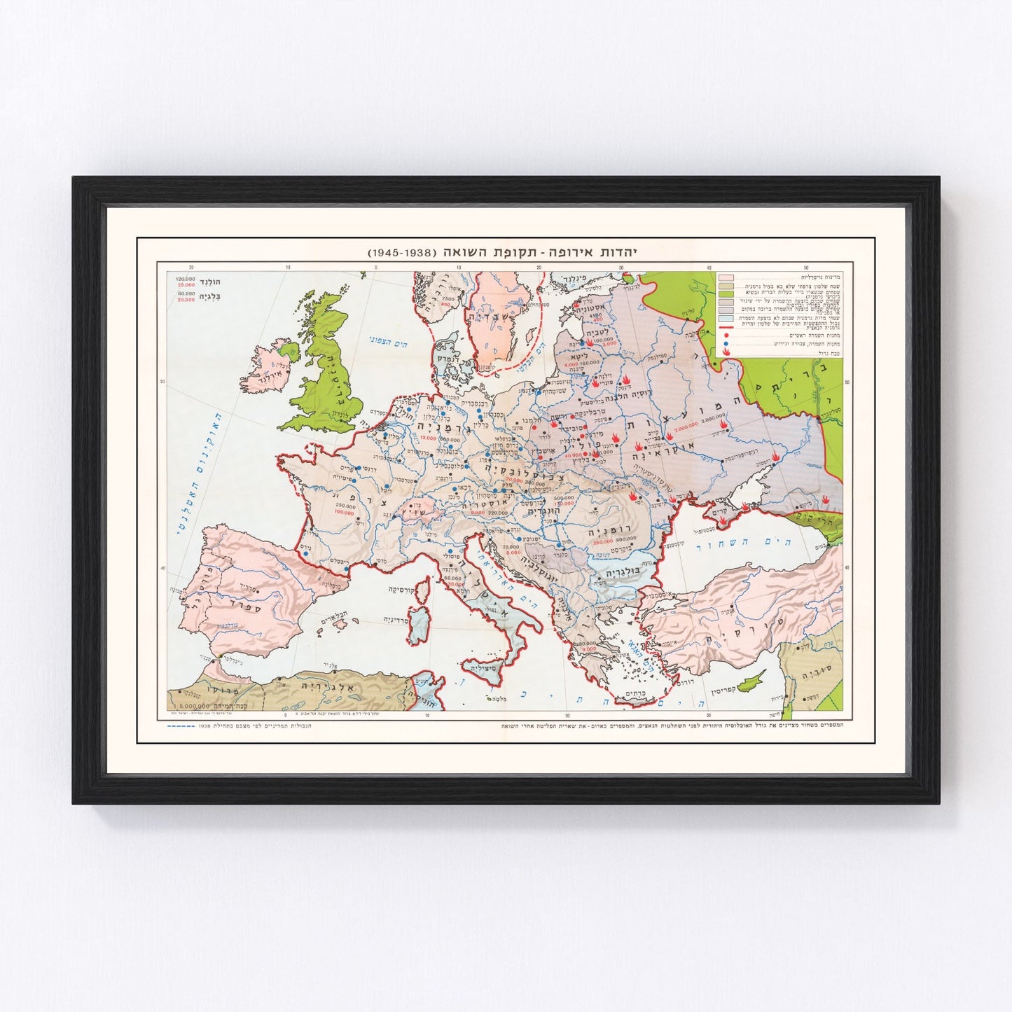 vintage historical map of the Holocaust, 1945