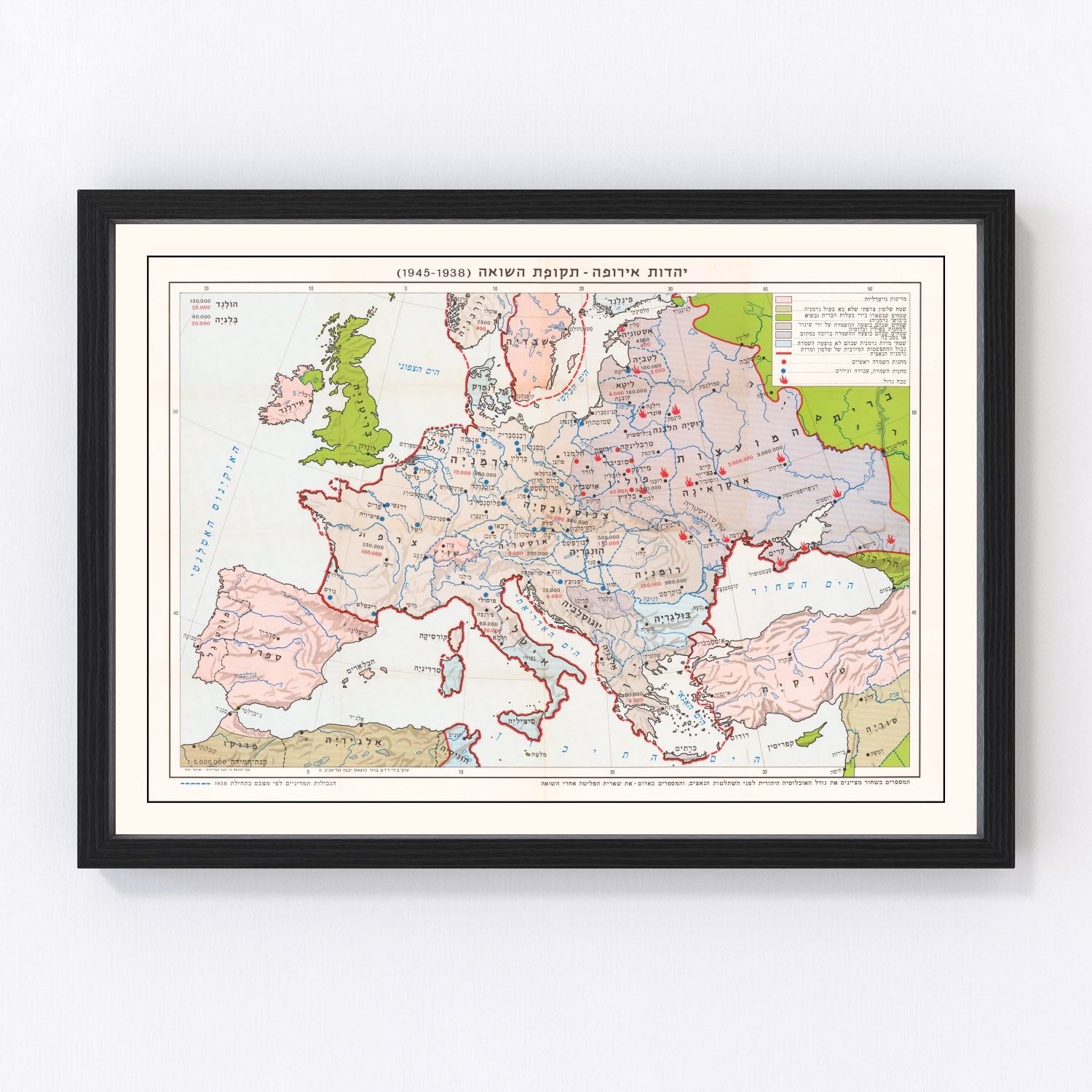 vintage historical map of the Holocaust, 1945