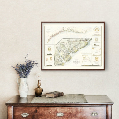 Vintage Map of the South Carolina Coast, 1862