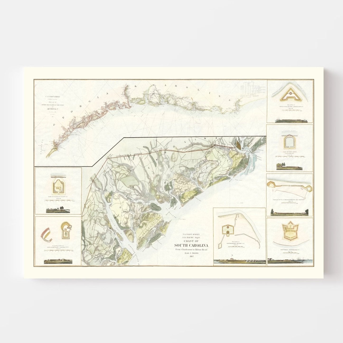 Vintage Map of the South Carolina Coast, 1862