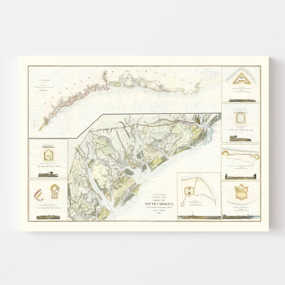 Vintage Map of the South Carolina Coast, 1862