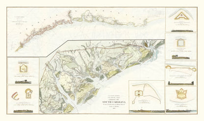 Vintage Map of the South Carolina Coast, 1862