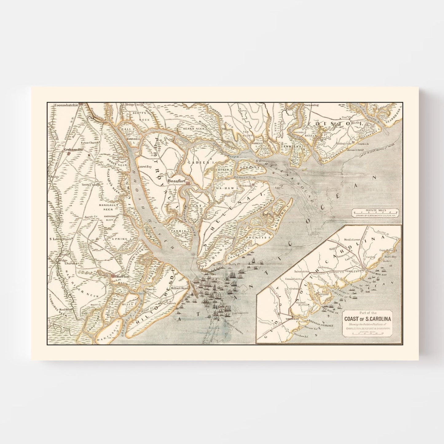 Vintage Map of Port Royal, South Carolina, 1861