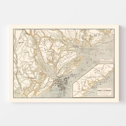 Vintage Map of Port Royal, South Carolina, 1861